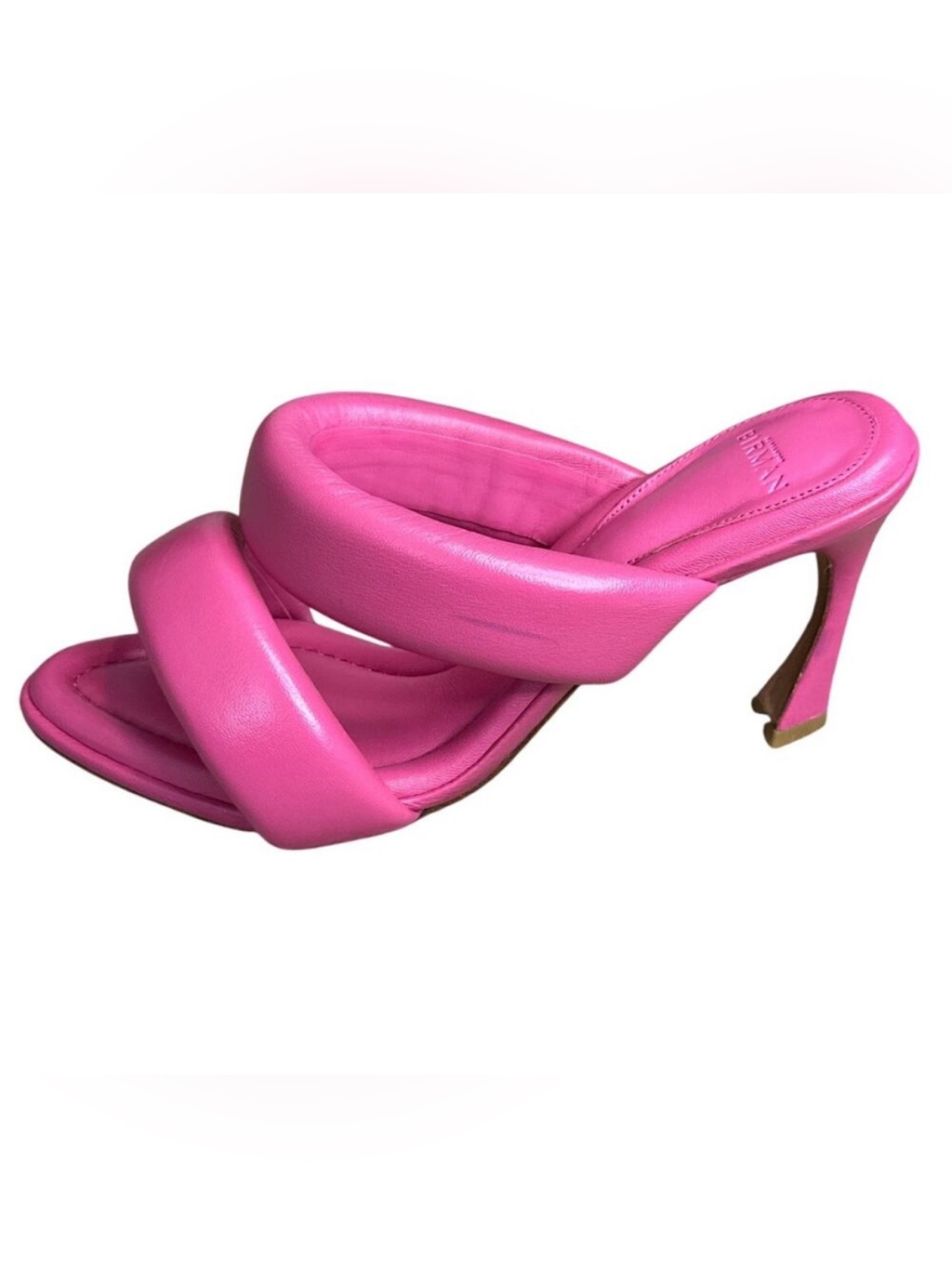 Alexandre Birman Hot Pink Lilla Leather Slide Sandals Heels Size 8.5 It 38.5